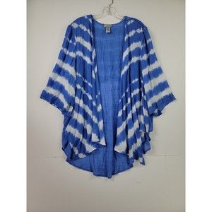 Catherines womens cardigan size 2X blue white open front beach 3/4 sleeves